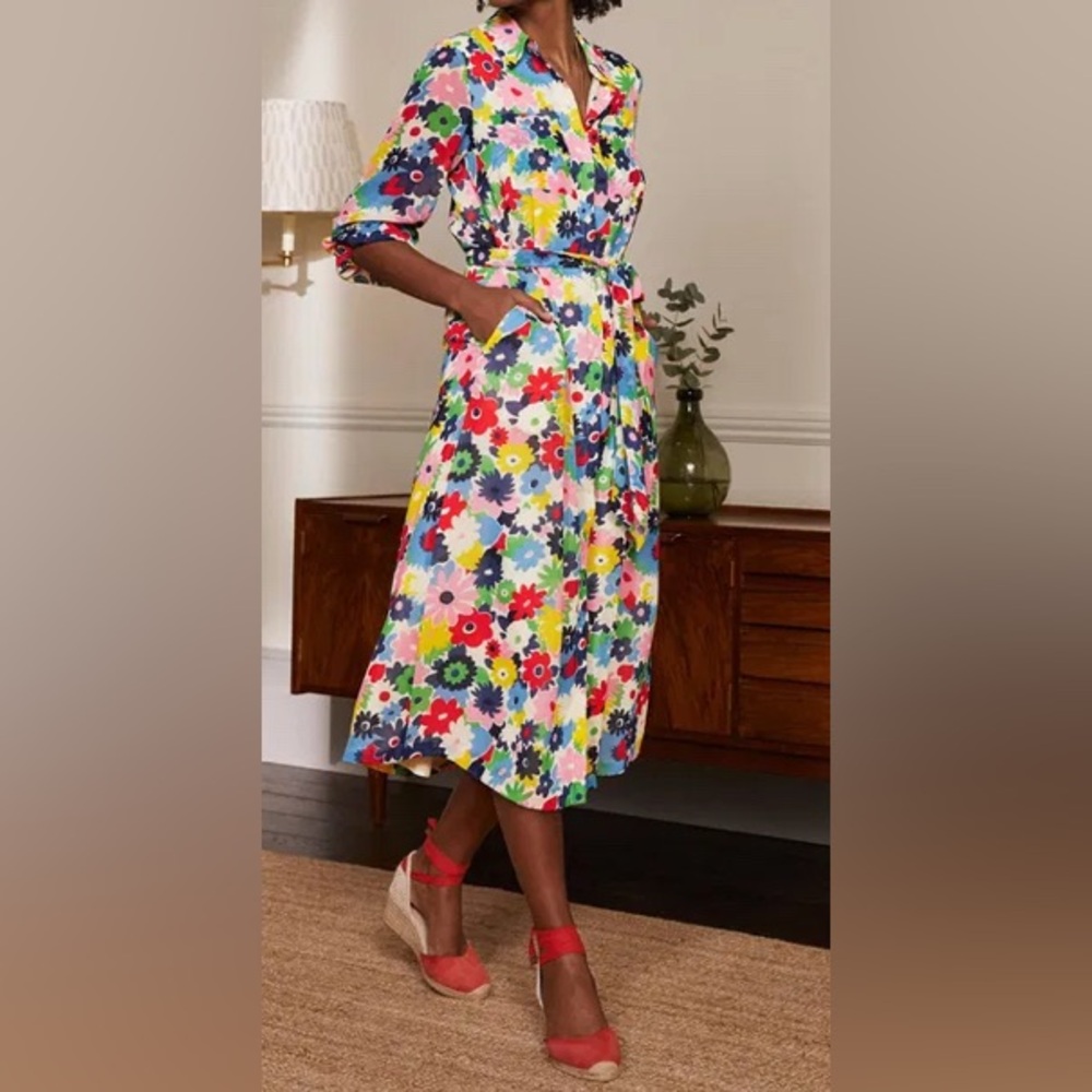 BODEN Abigail Midi Shirt Colorful Floral Retro Print Dress Size 4P - Picture 2 of 16